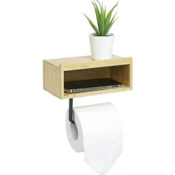 Dérouleur papier WC avec support téléphone en bambou