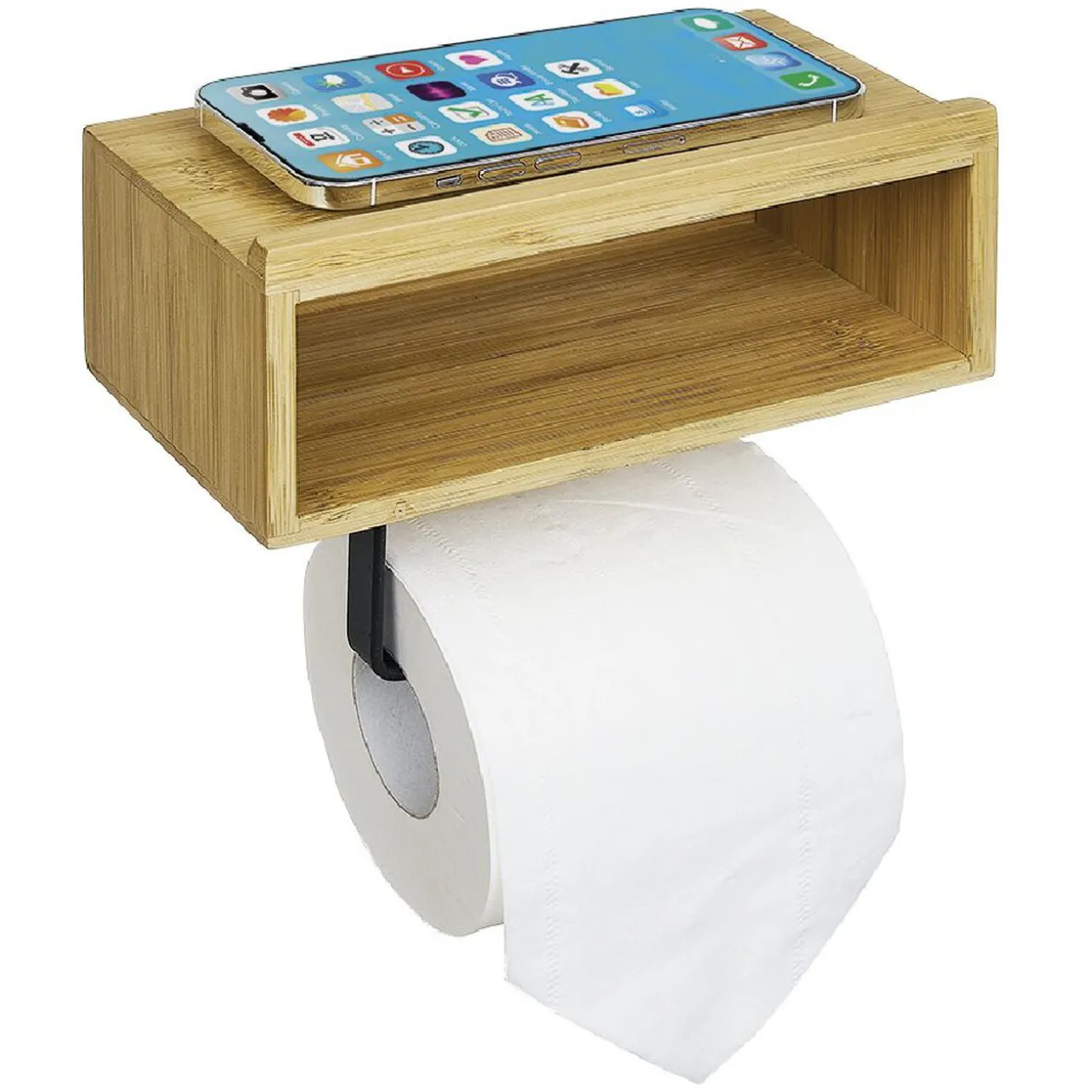 Dérouleur papier WC avec support téléphone en bambou