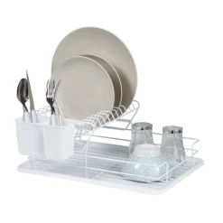 Egouttoir blanc métal avec plateau plastique