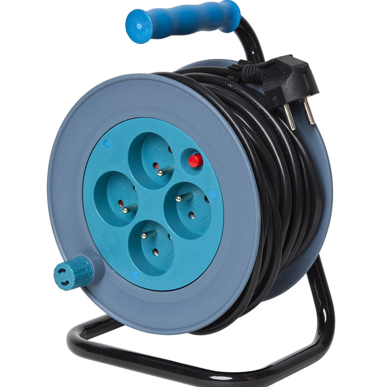 Enrouleur de câble compact 15 m multiprises x4 bleu et noir