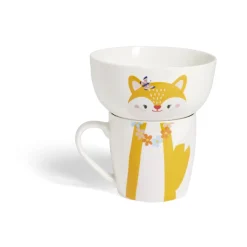 Ensemble bol et mug en porcelaine motif enfant motif renard H15cm