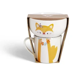Ensemble bol et mug en porcelaine motif enfant motif renard H15cm