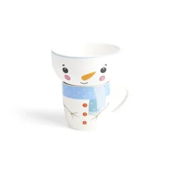 Ensemble mug 355ml avec bol 520ml porcelaine motif bonhomme de neige