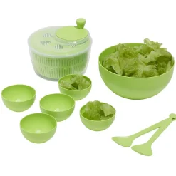 Essoreuse à salade avec couverts et saladier plastique vert