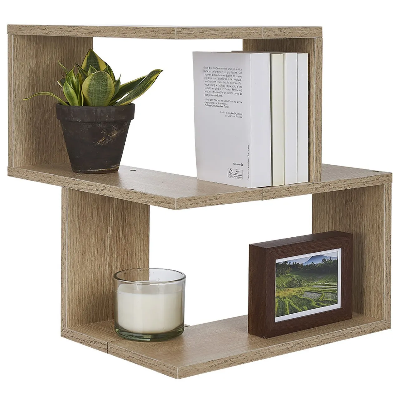 Etagère double spécial angle couleur chêne