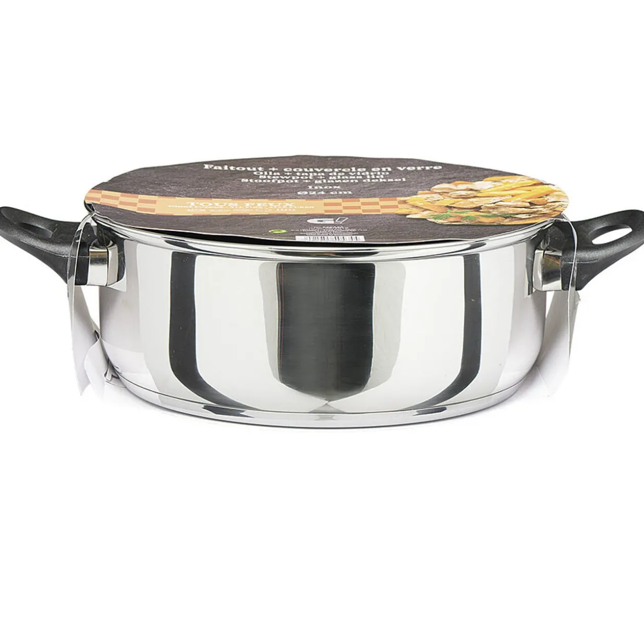 Faitout anti adhésif inox couvercle en verre