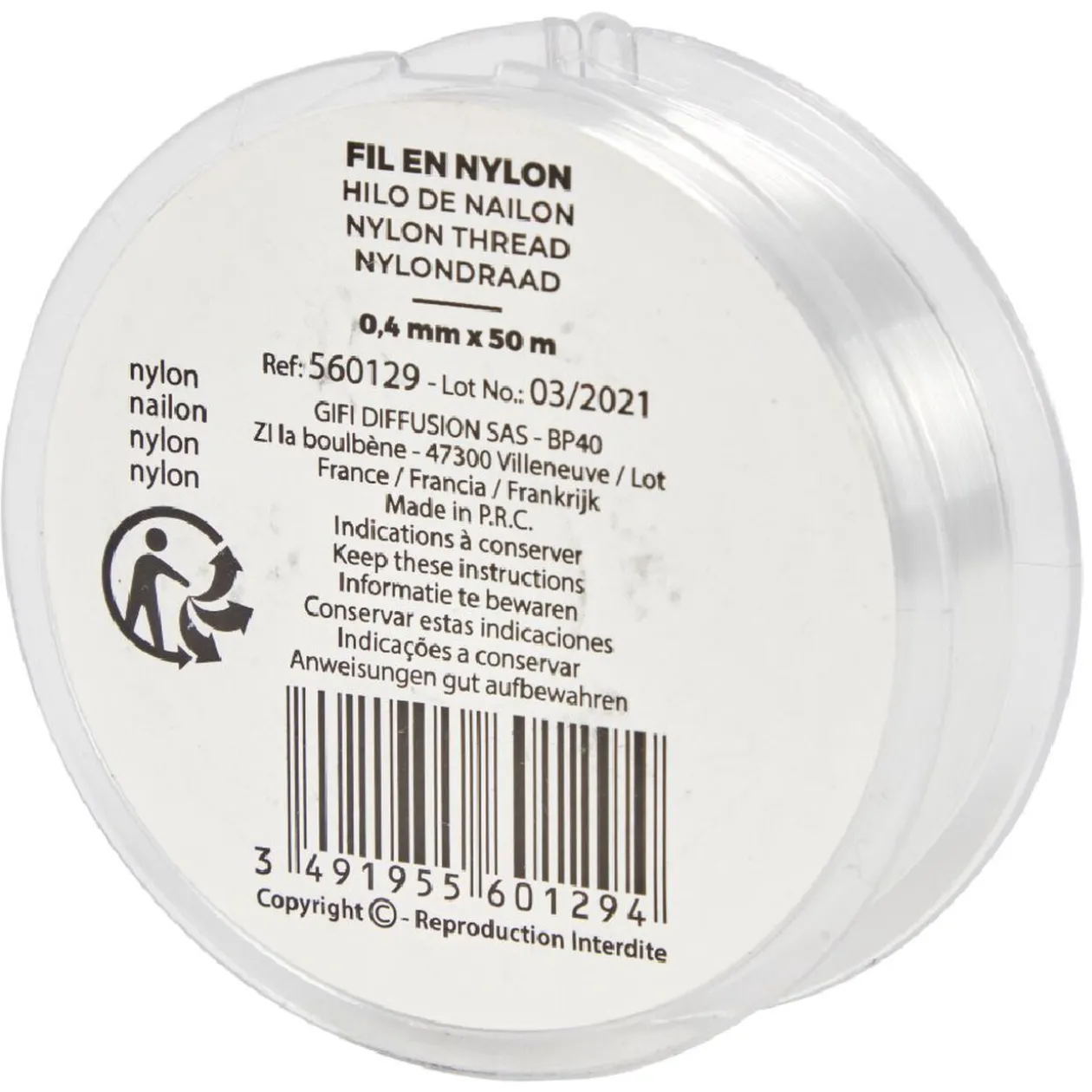 Fil nylon transparent 0,4 mm x 50 m