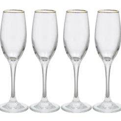 Flûte en verre transparent avec liseré doré x4