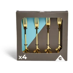 Fourchette à dessert x4 design feuille inox doré L15cm