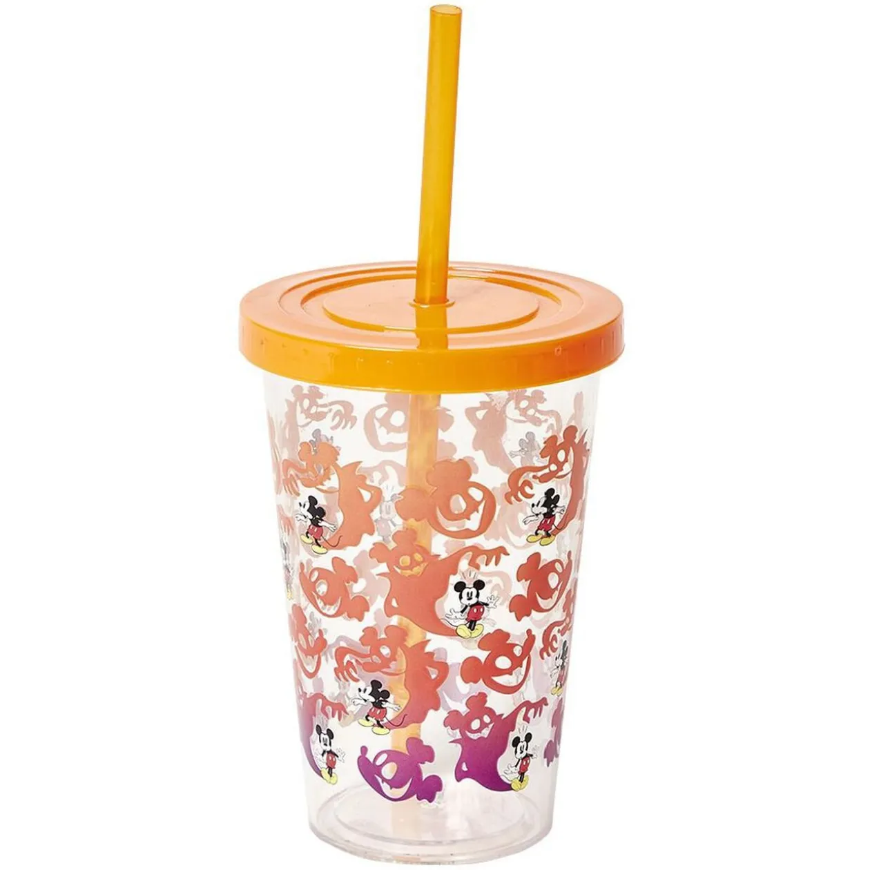Gobelet à paille Mickey Disney Halloween fantôme orange et violet