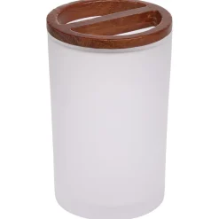 Gobelet blanc en verre et bois Ø7xH11,7cm