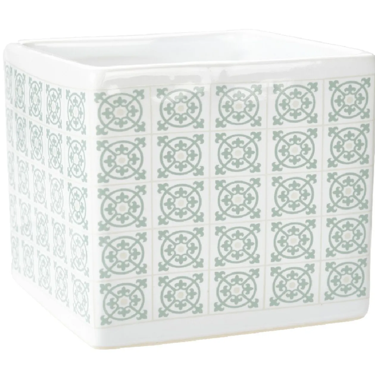 Gobelet carré à motif ciment blanc vert