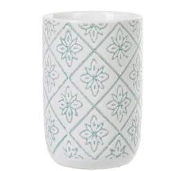 Gobelet céramique design rosace blanc bleu