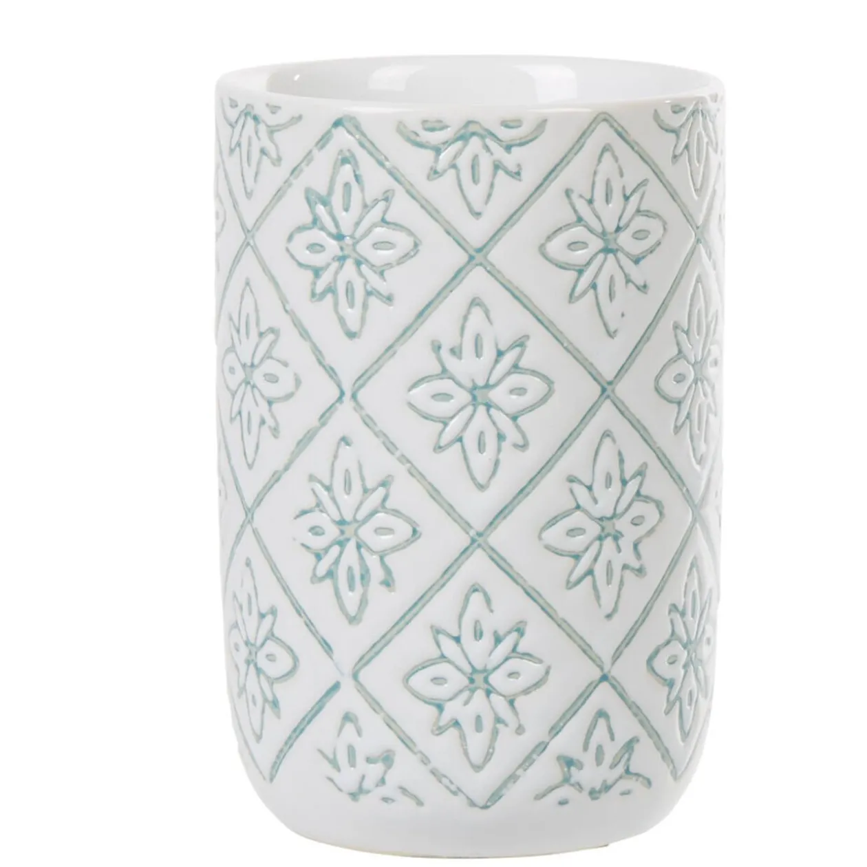 Gobelet céramique design rosace blanc bleu