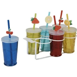 Gobelet en verre avec couvercle et paille multicolore x6