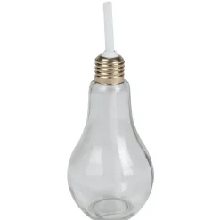 Gobelet en verre forme ampoule avec paille