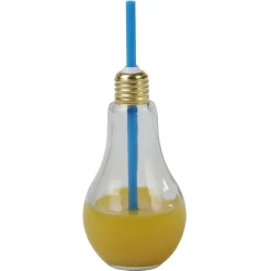 Gobelet en verre forme ampoule avec paille