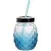 Gobelet en verre forme ananas avec paille et couvercle Ø9,5xH12,5cm