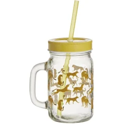 Gobelet en verre imprimé avec poignée paille et couvercle 480ml