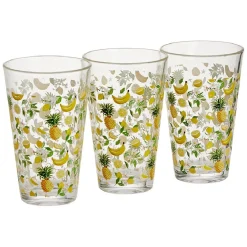Gobelet haut verre transparent motif fruit exotique jaune 30cl x3