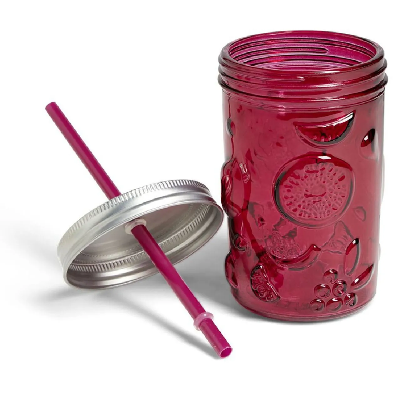 Gobelet 500ml en verre couvercle métal avec paille - 3 coloris