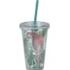 Gobelet plastique et paille décor perroquet exotique