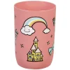 Gobelet salle de bain enfant rose motif château arc-en-ciel