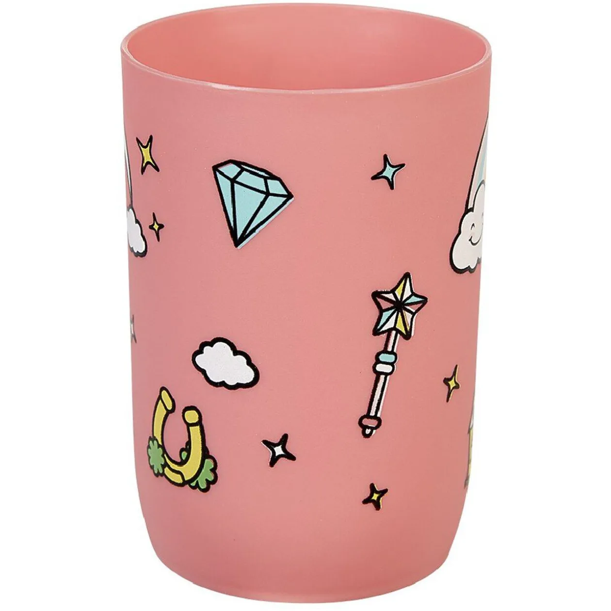 Gobelet salle de bain enfant rose motif château arc-en-ciel