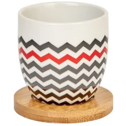 Gobelets café et sous tasse blanc motif noir rouge 11 cl x4