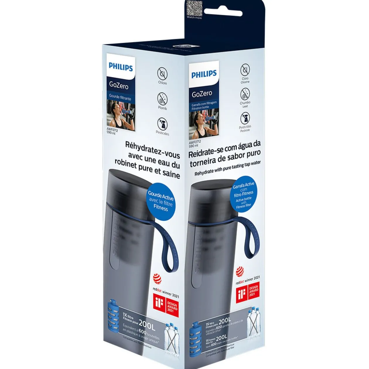 Gourde filtrante Philips GoZero Fitness 590 ml Bleu