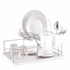 Égouttoir avec plateau et supports couverts blancs 2 niveaux