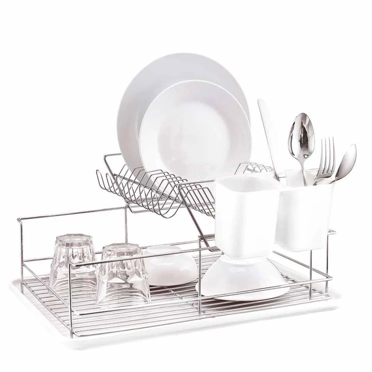 Égouttoir avec plateau et supports couverts blancs 2 niveaux