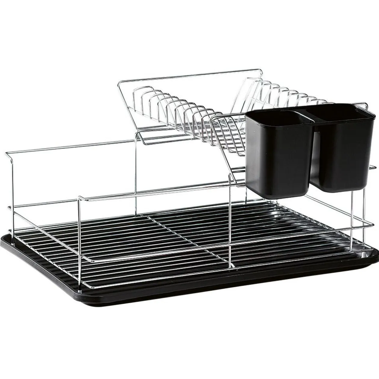 Égouttoir avec plateau et supports couverts noirs 2 niveaux