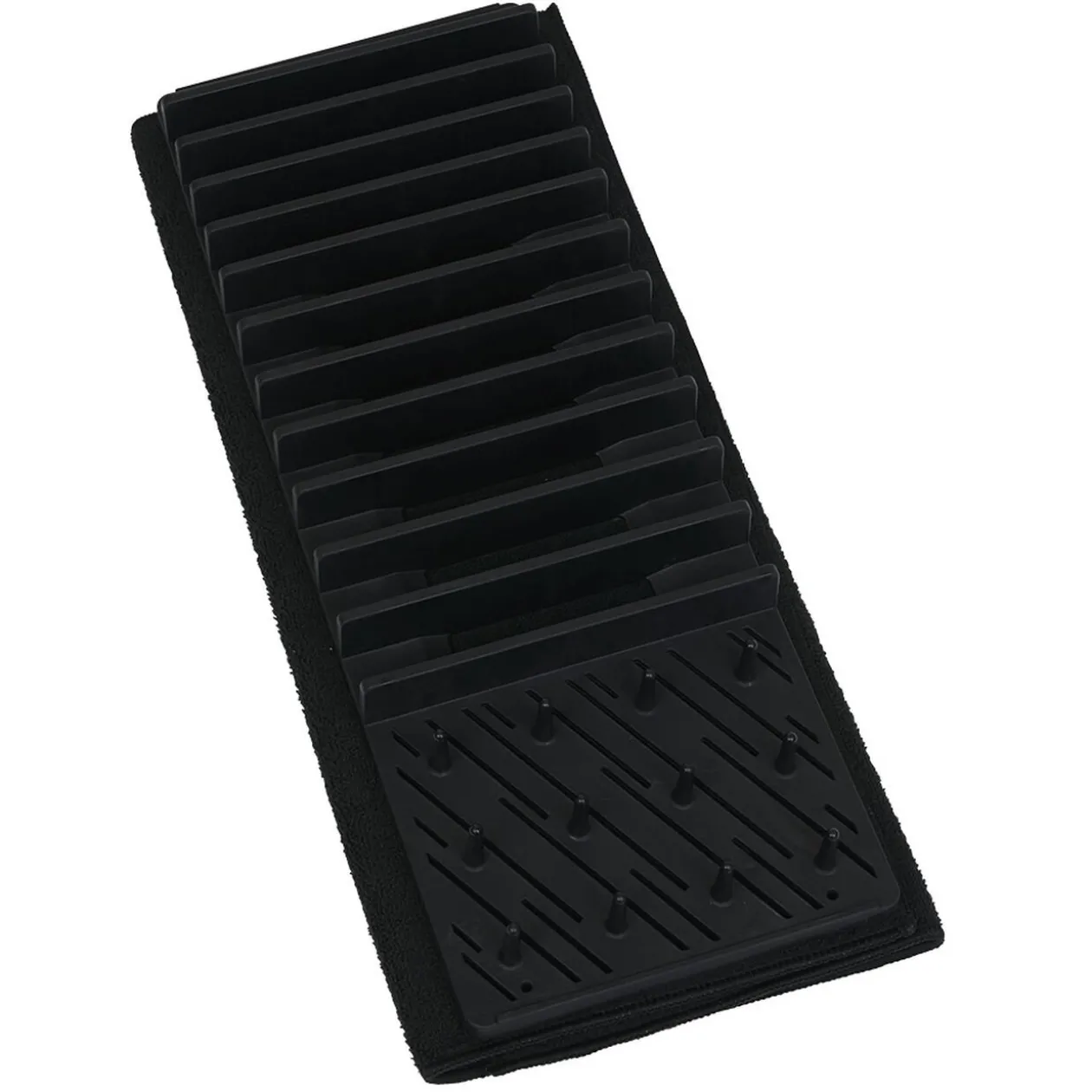 Égouttoir avec tapis pliable noir 11 rangées 12 picots