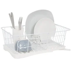 Égouttoir blanc avec bac de récupération et gouttière d'écoulement