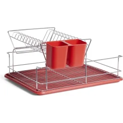 Égouttoir vaisselle base métal gris et rouge