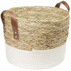 Grande panière tressée en jonc et coton