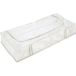 Housse de rangement dessous de lit motif triangle beige et blanc