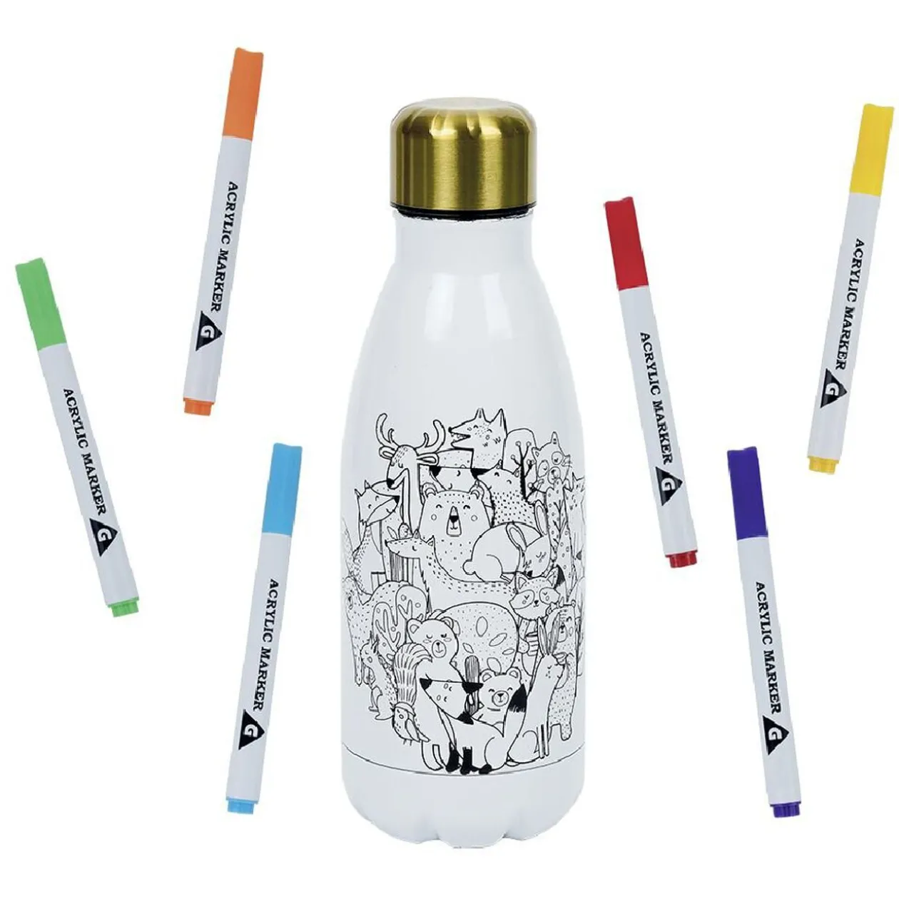 Kit gourde isotherme 350mL à colorier avec 6 marqueurs