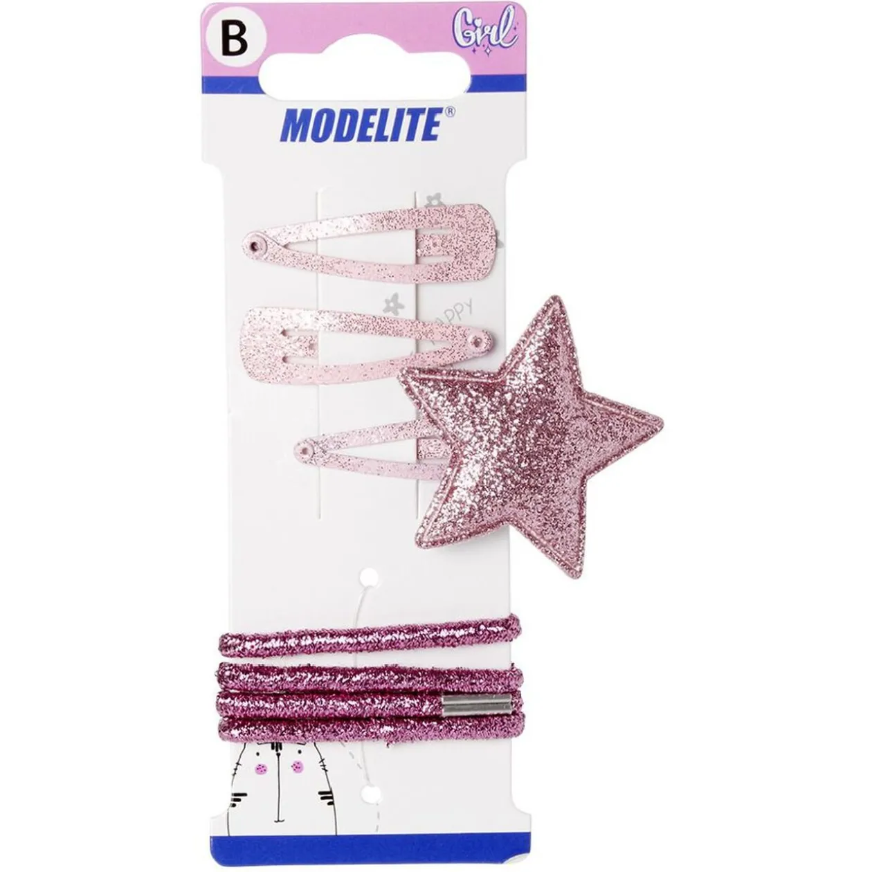 Kit pince clic clac x3 + élastique rose pailleté x4