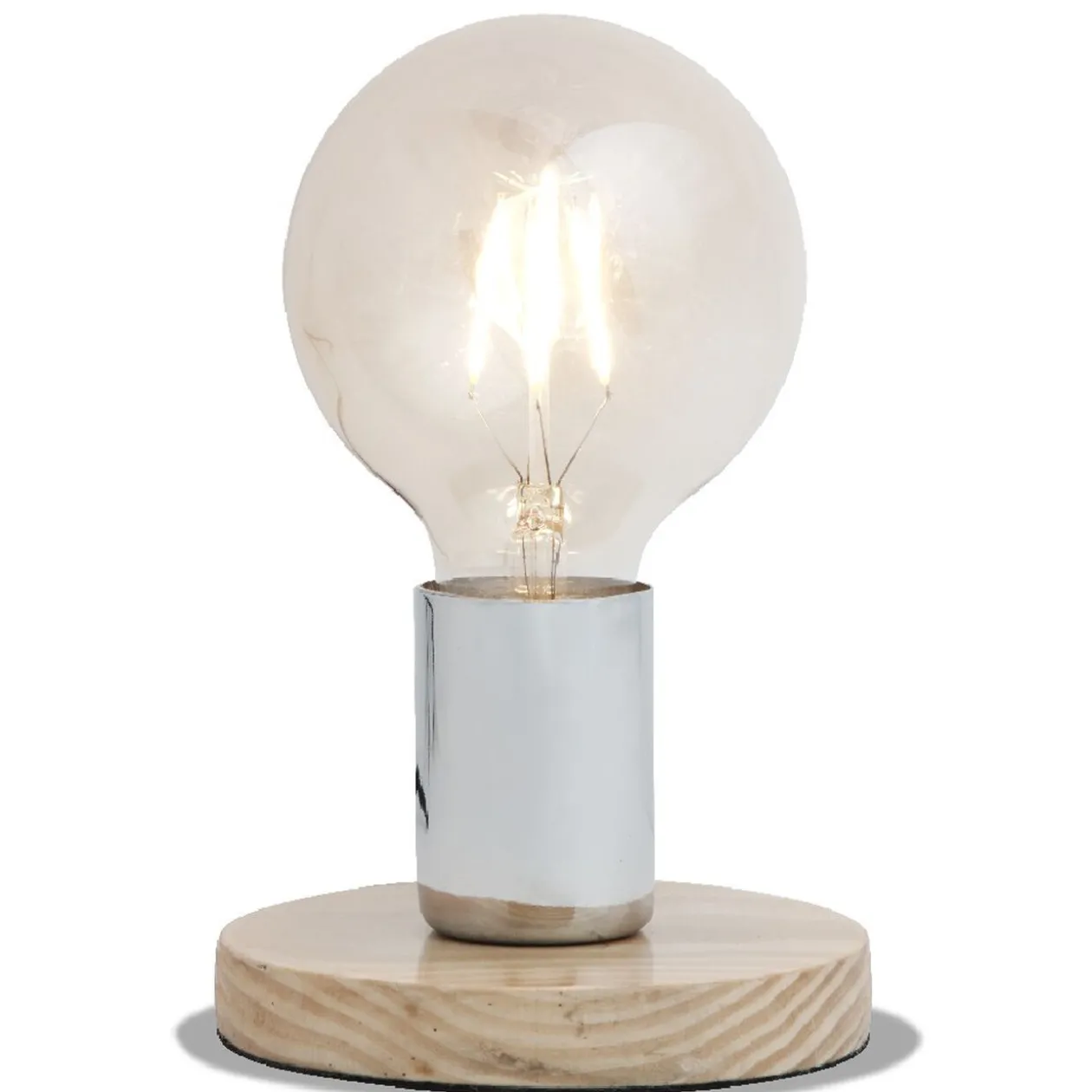 Lampe LED forme ampoule socle en bois
