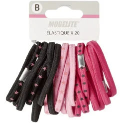 Élastique latex uni imprimé noir rose x20