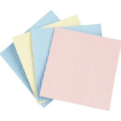 Lavette éponge bleu rose et jaune x4