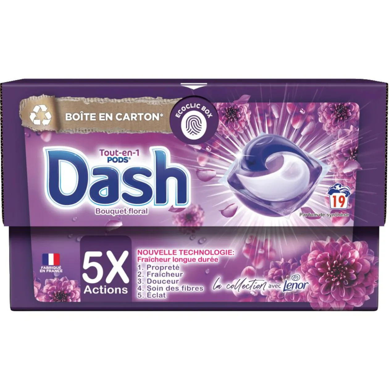 Lessive 19 capsules tout en 1 Dash bouquet floral