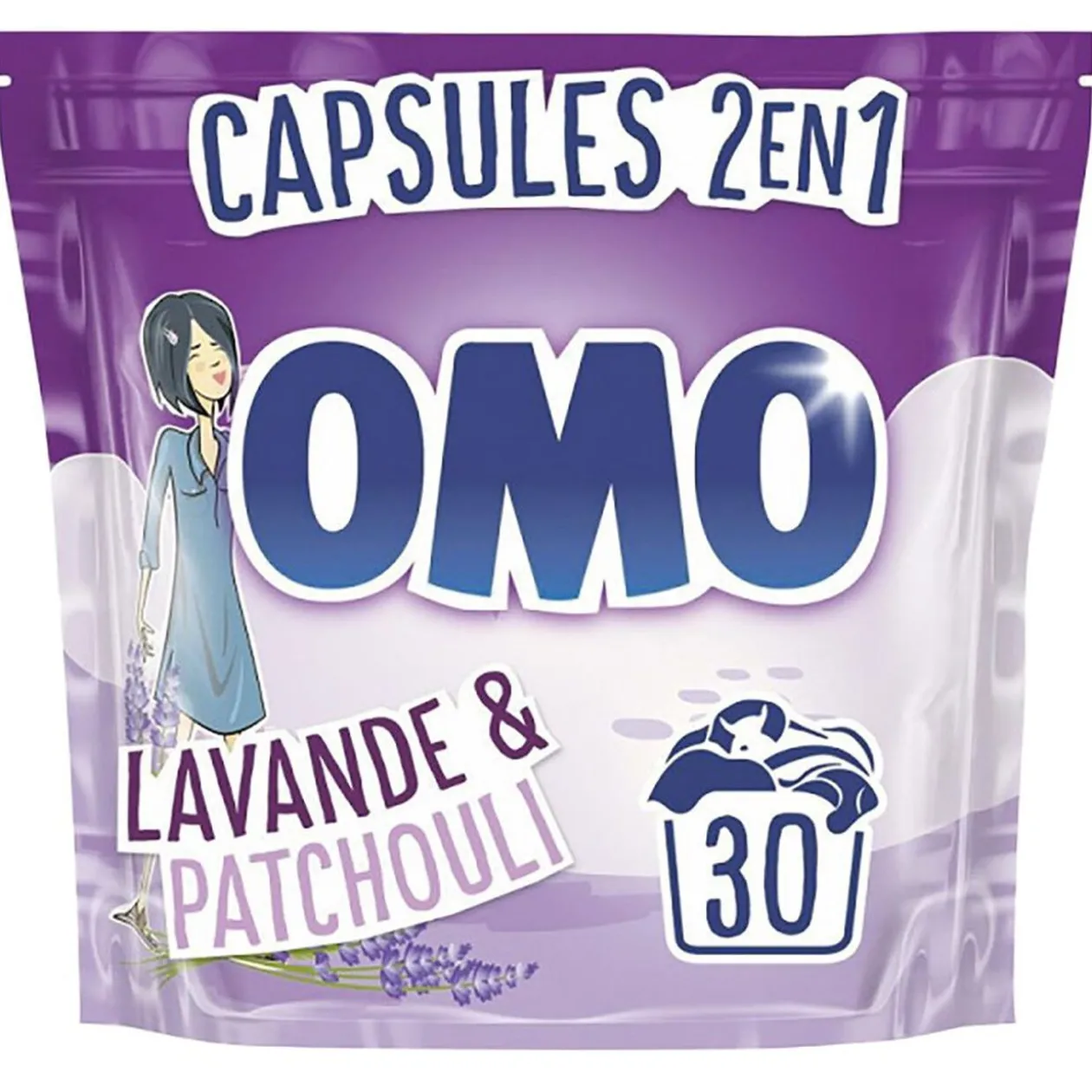 Lessive capsule OMO 30 lavages essence naturelle lavande et patchouli