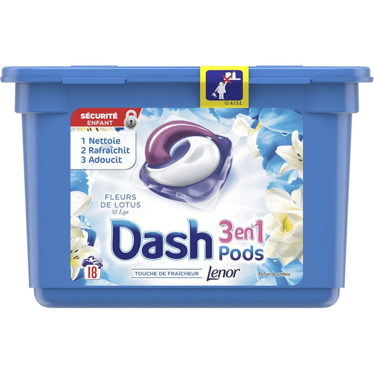 Lessive Dash Pods 3 en 1 Fleurs de Lotus et Lys x18