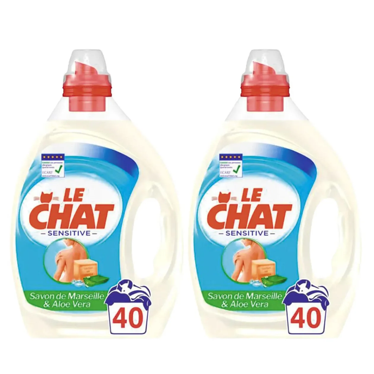 Lessive liquide Le Chat peau sensible savon de Marseille 80 lavages 2 x 2L