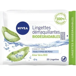 Lingette nettoyante Nivea Aloe Vera visage et yeux x25