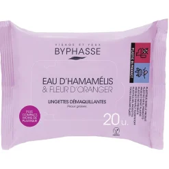 Lingettes démaquillantes Byphasse eau d'hamamélis et fleur d'oranger