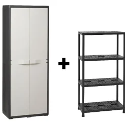 Lot armoire 2 portes et étagère 4 niveaux